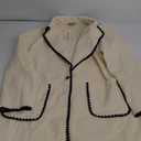 luvamia Pea Coats for Women Trendy Embroidered Contrast Trim Long Peacoat Jackets Lapel Button Winter Coat with Pockets (X-Large, Light Beige)