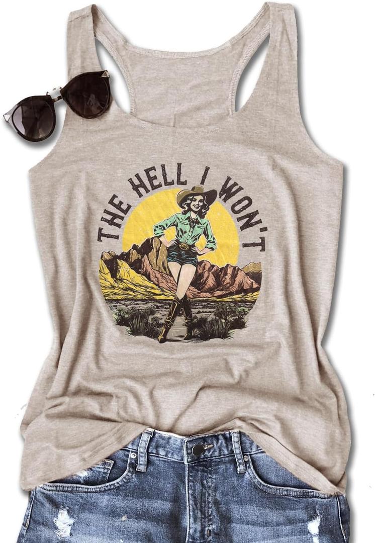 Graphic Tees for Women Summer Tank Tops Vacation Outfits for Women Country Concert Tops Summer Racer Back Tank Tops (Brown, L)