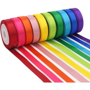 2 x MEEDEE 3/8 Inch Satin Ribbon Set 10 Rolls Rainbow Double Face Ribbon for Gift Wrapping, 5 Yards Each (Total 50 Yards), Decorative Ribbon for Presents & Party Favors