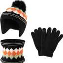 Comfoex 3 Pcs Kids Winter Hat Scarf Gloves Set Boys Girls Knit Neck Warmer Fleece Lined Children Beanie Hat Set for Ages 4-8