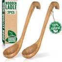 2 Pcs Wooden Ladle for Soup – 10.8×2.8" Bamboo Ladle for Soup & Sauces with Deep 2.7 fl oz Capacity & Lacquer-Coated Finish – Heat-Proof Wooden Cooking Spoons with Hook Handles for Kitchen & Catering