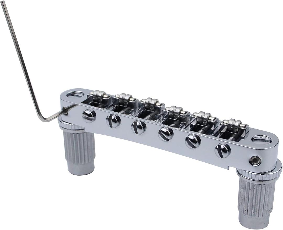 Guyker Guitar Tune-O-Matic Roller Saddle Bridge Replacement Part Compatible with Gibson Les Paul LP SG Style 6 String Electric Guitar - GM005, Chrome