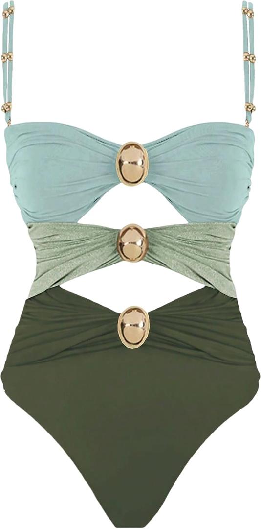 Narecte Modest One Piece Swimsuit Women 2025 Womens Swimsuits Bathing Suit for Women Womens Bathing Suits Tummy Control (4-6, Green)