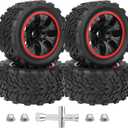 HobbyPark Preglued 12mm Hex RC Truck Wheels and Tires Set for 1/10 Scale Traxxas Rustler 2wd 4x4 VXL Redcat Volcano EPX Pro Blackout XTE 2s 3s 4s Brushless Power