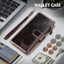 Shieldtop Compatible with Samsung Galaxy S25 Wallet Case with Card Holder,Women Men RFID Blocking PU Leather Flip Cover Wrist Strap Zipper Credit Card Slots,Phone Case for Galaxy S25 6.2",Coffee