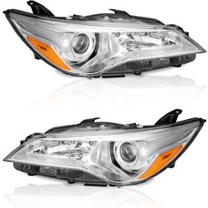 WEELMOTO Headlights for 2015-2017 Toyota Camry Models Only [4-Door Sedan], Factory Headlight Models Only Chrome Housing Amber Reflector Left+Right