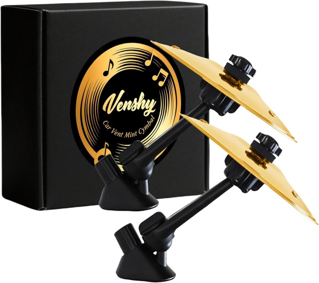 Fun Air Vent Clips Drum Cymbal, Easy Clip-On Mini Cymbal for Music Lovers, Compact Durable Car Accessory for All Types Of Vehicles (Golden, 2PCS)