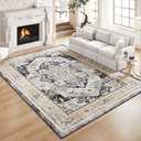 VK VKLIVING Machine Washable Rug 4'x6' Vintage Design Washable Area Rugs with Non Slip Rugs for Living Room Bedroom Traditional Woven Rug Carprt Stain Resistant,Dining Office Boho Rug, Brown&Black