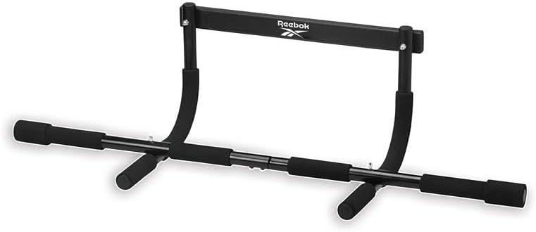 Reebok 8-Grip Pull-Up Bar, Multi-Function Upper Body Workout Rod, Door Frame Fitness Beam with 8 Sure Grip Foam Handles, Portable Chin Up Bar for Strength Training Exercise at Home or Gym