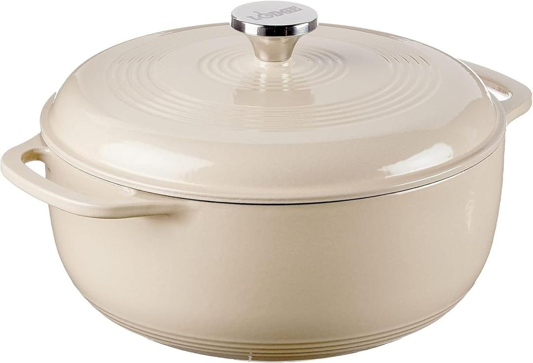 Lodge Essential Enamel Cast Iron Dutch Oven 6 Quarts - Perfect for Bread Baking, Braising, Marinating & Slow Cooking - Features Moisture-Sealing Lid & Dual Handles - Kitchen Essentials - Sandalwood