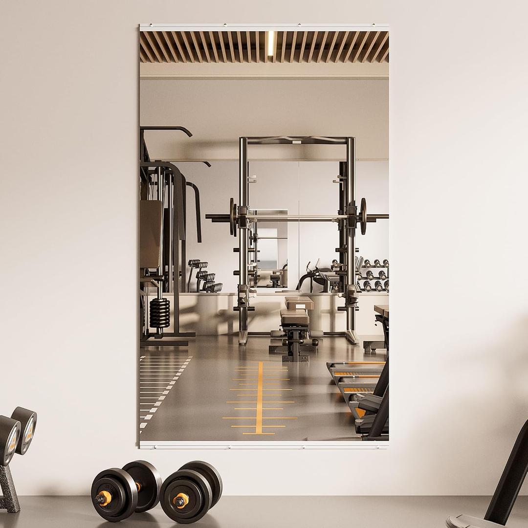 TETOTE Home Gym Mirror 60" x 36" - 1PC Large Tempered Glass Workout Mirrors for Home Gym, Exercise Fitness Wall Mounted Frameless Full Length Mirror for Garage, Dance Studio, Yoga, Living Room