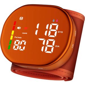 Double love Wrist Blood Pressure Monitor for Home Use - Upgraded Large LED Screen, Dual User 240 Memories with Carrying Case, Voice Broadcast, Adjustable bp Cuff (5.3-7.6 inches) - Orange