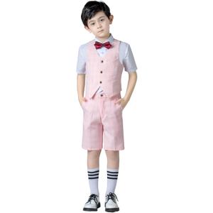 Boys Suits Slim Fit Formal Suits for Boy Tuxedo 2 Pcs Vest Shorts Set Lightweight Wedding Outfit (Pink)