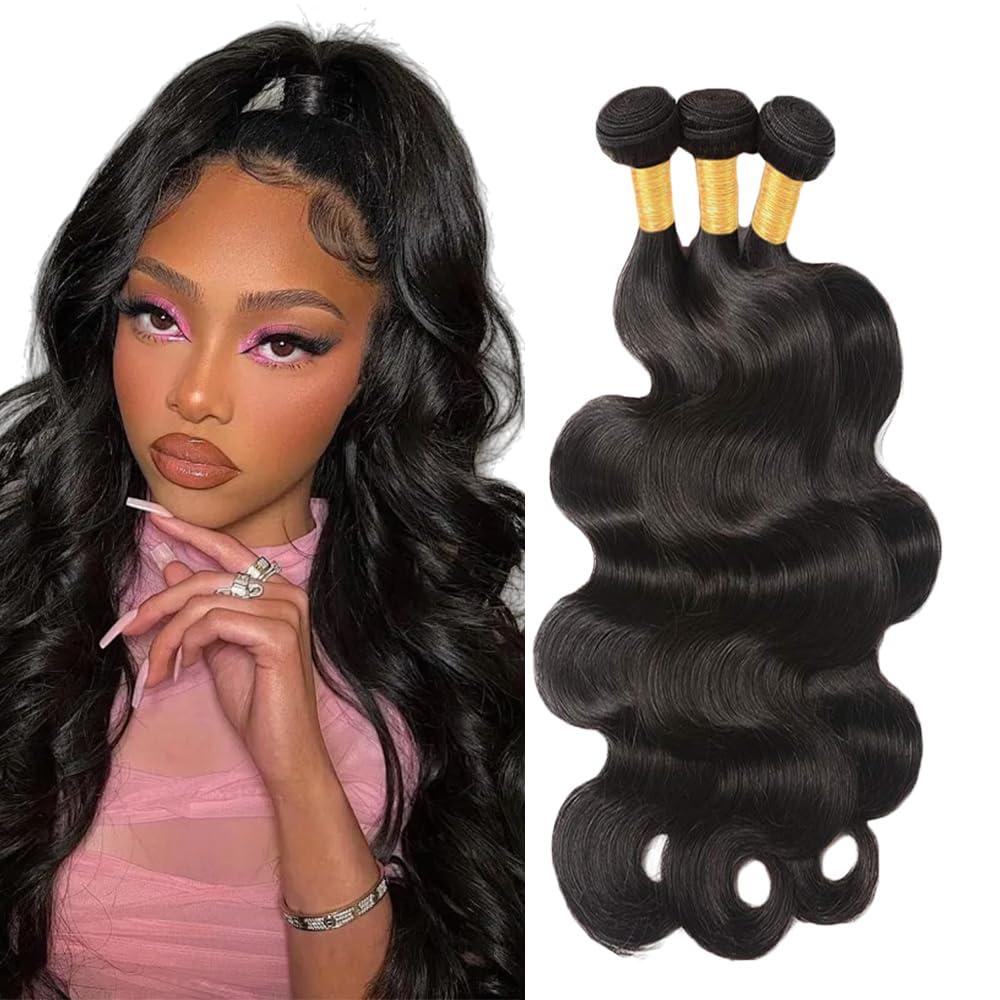 Human Hair Bundles #1B Body Wave Bundles 16 16 16 Inch Unprocessed Brazilian Virgin Hair Natural Color 3 Bundle 50 Gram Per Bundle Deals Quick Weave Hair Extensions