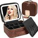 Seoneiro Makeup Travel Bag with LED Lighted Mirror Adjustable Brightness Portable Waterproof Makeup Case with Adjustable Dividers, Make up Train Case Organizer Makeup Brush Accessories and Tool Case