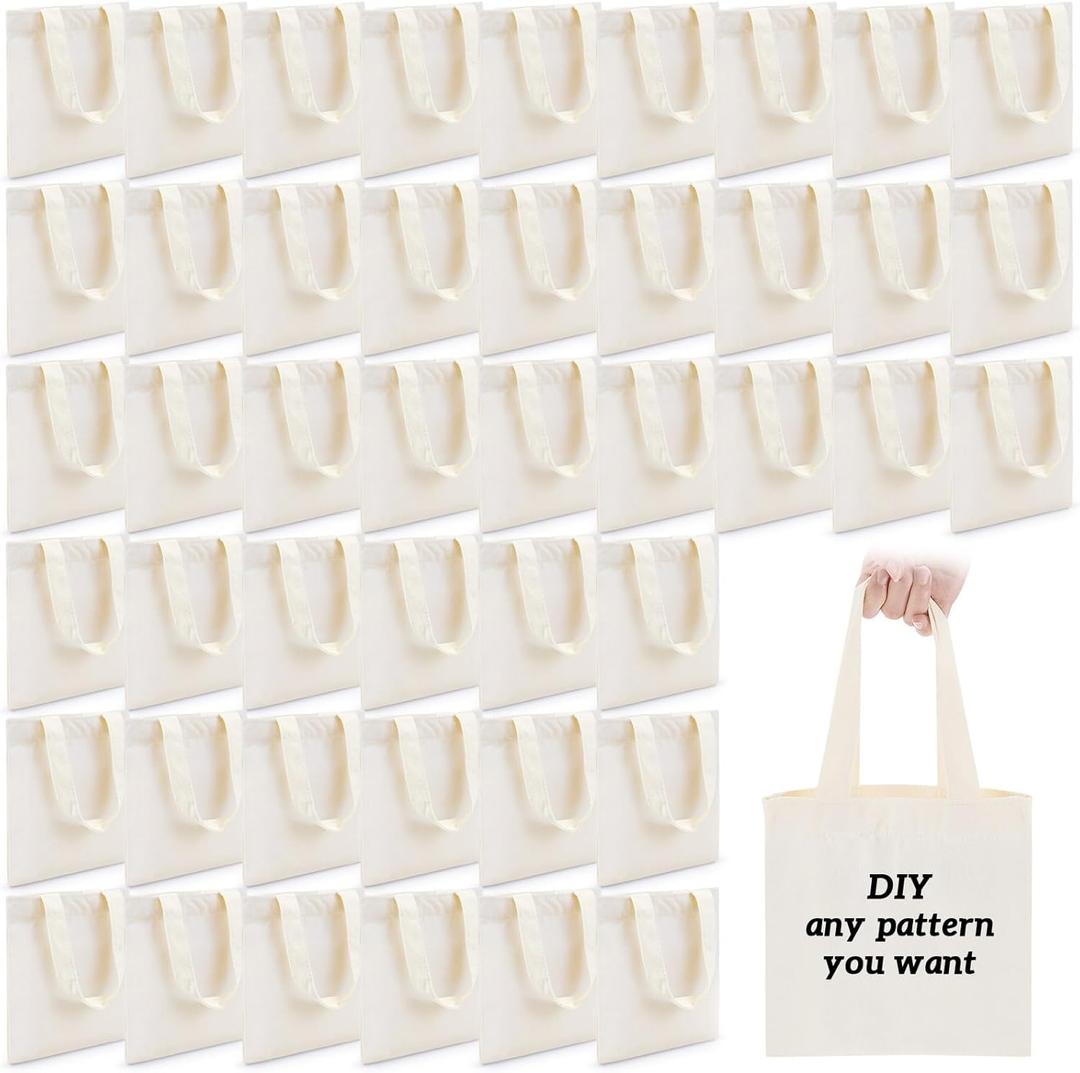 Amylove 12 Pcs Mini Tote Bag Sublimation Blank Canvas Tote Bags Reusable for Grocery Shopping, DIY, Easter Party Favor Gift Bags (8.5 x 8 Inch,Natural Color)