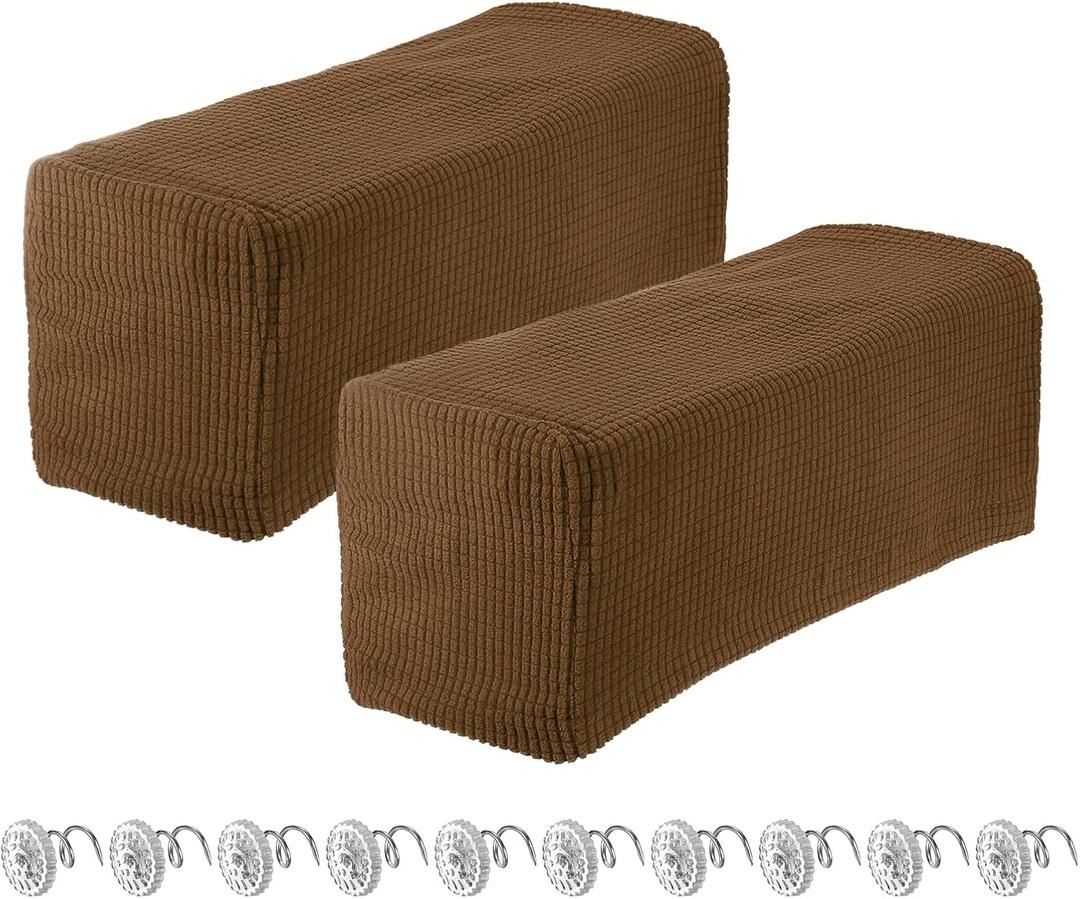 uxcell 2pcs Stretch Armrest Covers for Chairs/Sofas, Couch Arm Covers with Twist Pin, Furniture Protector Slipcovers Coffee