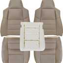 NLQR Tan Driver & Passenger Side Bottom & Top Lean Back Replacement Leather Seat Covers & Driver Side Foam Cushion fit for Ford F250 F350 F450 F550 Lariat 2002-2007 fit for Ford Excursion 2002-2005