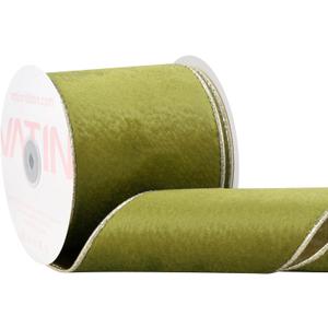 VATIN Green Velvet Wired Ribbon 4" Metallic Grass Green Velvet Christmas Ribbon for Floral Arrangements Wrapping Gifts Stylish Decor Creation -Continuous 10 Yards