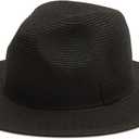 Joywant Womens Straw Fedora Beach Sun Hat, Packable Wide Brim Panama Hat for Women UV UPF50+ Summer Hat (Black, L)