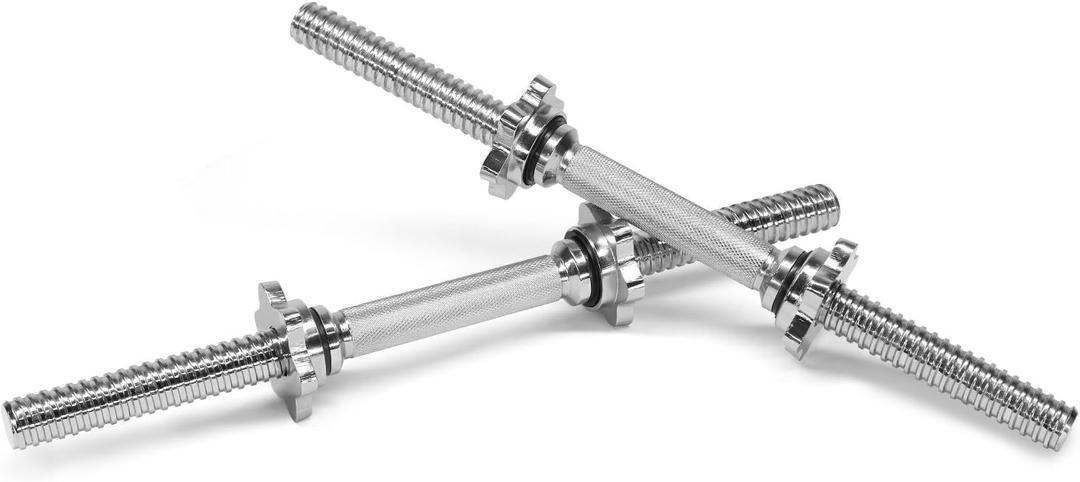 Yes4All Threaded Dumbbell Handles, Adjustable Dumbbell Bar Pair, 14/16/18/24-Inch Sizes, Fits 1" or 1.15" Plates, Non-Slip Grip, Secure Star-Lock Collars (16" - Chrome - Silver)