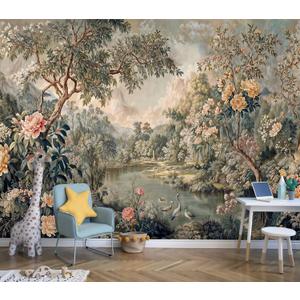 Toolhom Mural Featuring Natural Landscapes with Flowers Plants and Trees