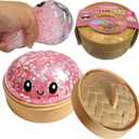 Glitter Dumpling Squishies with Box, Mystery Dumplings Stress Relief Balls Fidget Sensory Toy ( Pink)