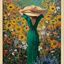 Colorful Wall Art Prints Girl In The Flower Field Poster Canvas Art Wall Decor Picture For Bedroom Office Bathroom Wall Decor Aesthetic Home Artwork 8" × 10" With Framed