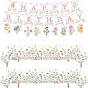 Wildflower Birthday Decorations Wildflower Happy Birthday Banner Garland Decor Summer Tablecloth Wildflowers Butterfly Plastic Table Cover for Floral Baby Shower Birthday Decorations