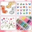 Daifunli 152 Pcs Holographic Chunky Glitter, Gold Foil Flakes, Dried Pressed Flowers and Double-Sided Faux Butterfly Epoxy Resin Jewelry Molds Kit for DIY Art and Crafts Candle Soap Jewelry Making