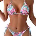 Tainehs Women's Sexy Halter Thong Bikini Tie Two Sides Bottom Triangle Bikini Swimsuits Small