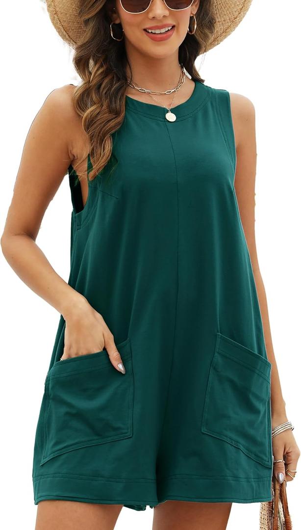 Womens Casual Rompers Overalls Shorts Summer Sleeveless Jumpsuits for Women Casual Shorts with Pocket (Blue, M)
