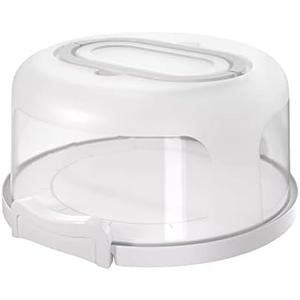 Top Shelf Elements Round Cake Carrier Two Sided Cake Holder Serves as Five Section Serving Tray, Portable Cake Stand Fits 10 inch Cake, Cake Box Comes With4 Handle, Cake Container Holds Pies (White)