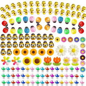 225 pcs Tiny Resin Bee Wooden Ladybug Daisy Flower Mushroom Decor, Bumble Bee Embellishment Epoxy Slime Charm Miniature Fairy Garden Accessories Figurines Micro Landscape Ornaments Scrapbooking