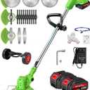 Weed Wacker, 21V Electric Cordless Weed Eater 3Types Blades and 24.0Ah Battery Powered, Adjustable Cutting Angle & Height,3 in 1Stringless Grass Trimmer/Lawn Edger/Brush Cutter, for Lawn Yard Garden (green)