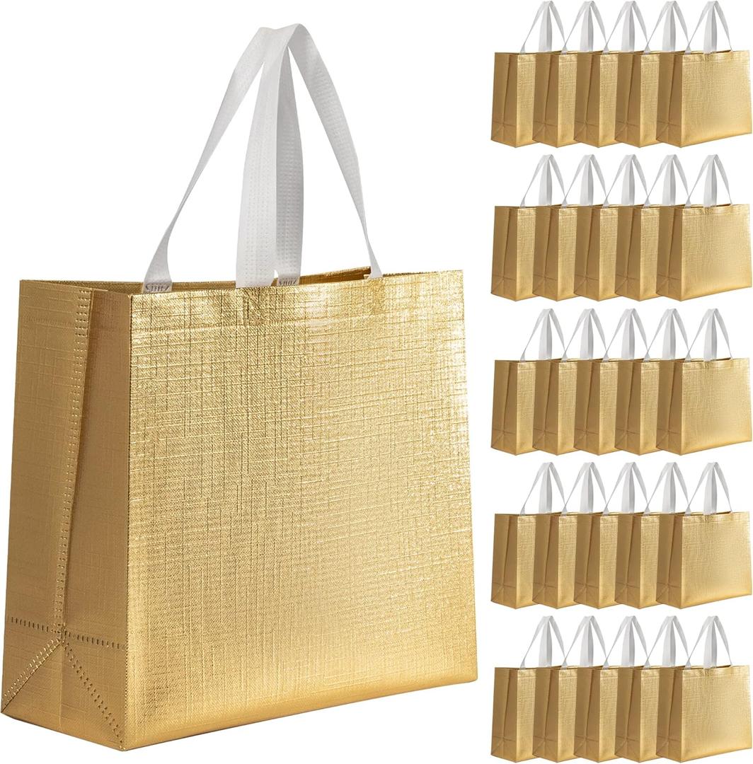 25 Pack Large Gift Bags for Present Birthday Party Wedding Reusable Gift Bag Silver Giant Gift Bags Cloth Non-Woven Fabric Gift Bags (Gold)