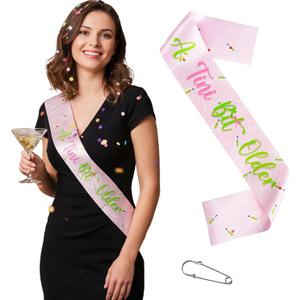 A Tini Bit Older Birthday Sash for Women, Martini Party Decorations for Birthday Bachelorette Bridal Shower Accessory, Funny Espresso Themed Photo Booth Props (Pink)