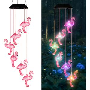 Flamingo Solar Wind Chime Light for Outdoor Decor  Waterproof Solar-Powered Wind Chime with 6 Color-Changing LED Flamingo Lights, Decorative Lights for Holiday Housewarming - Unique Gifts for Her