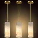 1 Light Modern Industrial Farmhouse Hanging Kitchen Island Pendant Ceiling Light Fixture,Cylinder Natural Alabaster Marble Gold Finish Over Sink Restaurant bar Corridor