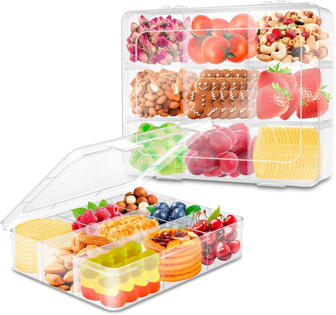 AQSXO 12 Pcs Snack Box Container, 9 Compartments Snack Containers Reusable Meal Prep Lunch Containers.