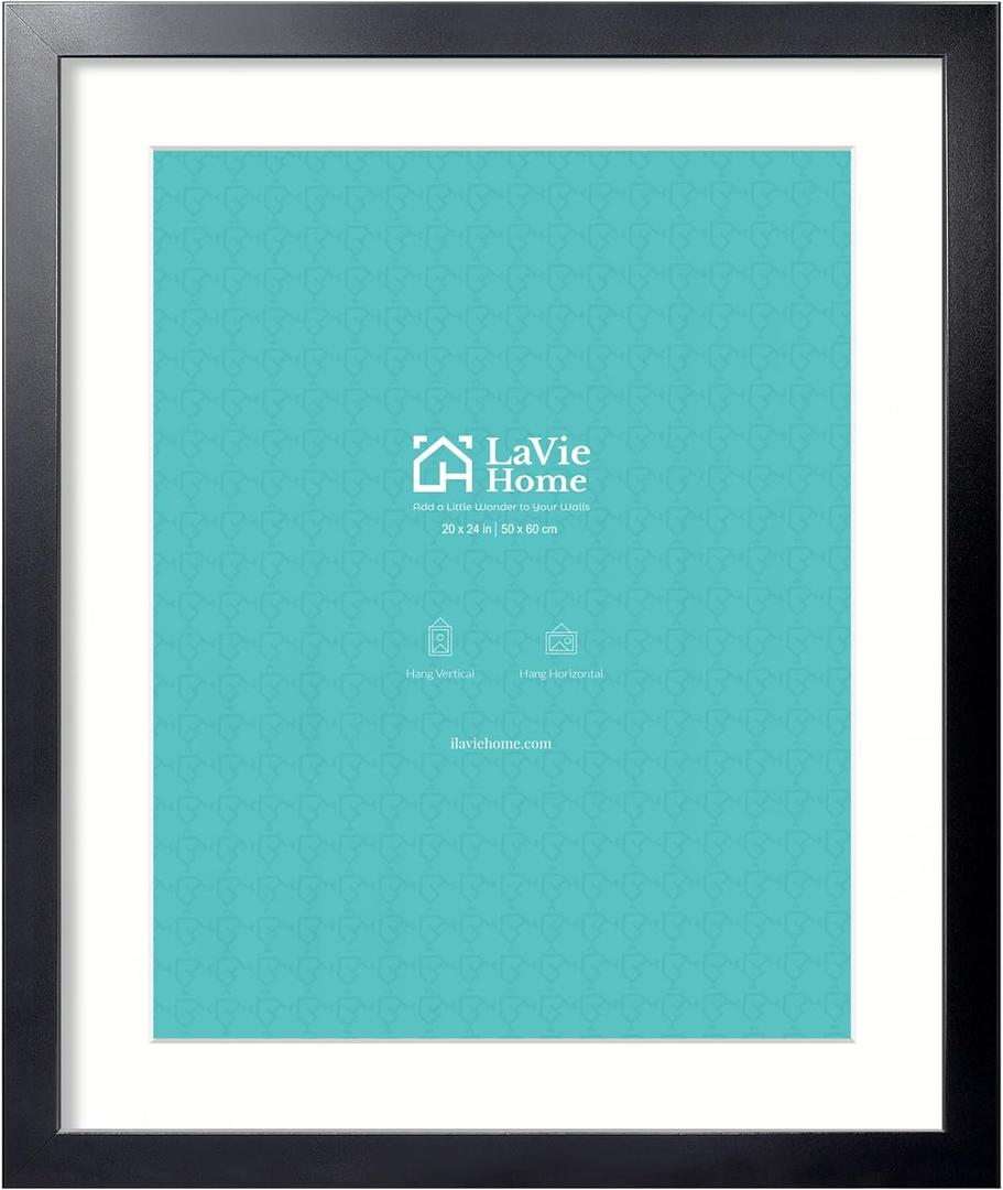LaVie Home 20x24 Picture Frame Black Poster Frame,Display Pictures 16x20 with Mat or 20x24 Without Mat, Stable and Sturdy Frame and Polished Plexiglass, Horizontal and Vertical Format of The Walls