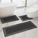HelloTree 3PCS Bath Mat Rug Rubber Non Slip Quick Dry Rug Sets Super Absorbent Thin Bathroom Rugs Fit Under Door Dark Grey Washable Bathroom Floor Mats for in Front of Bathtub, Shower Room, Sink