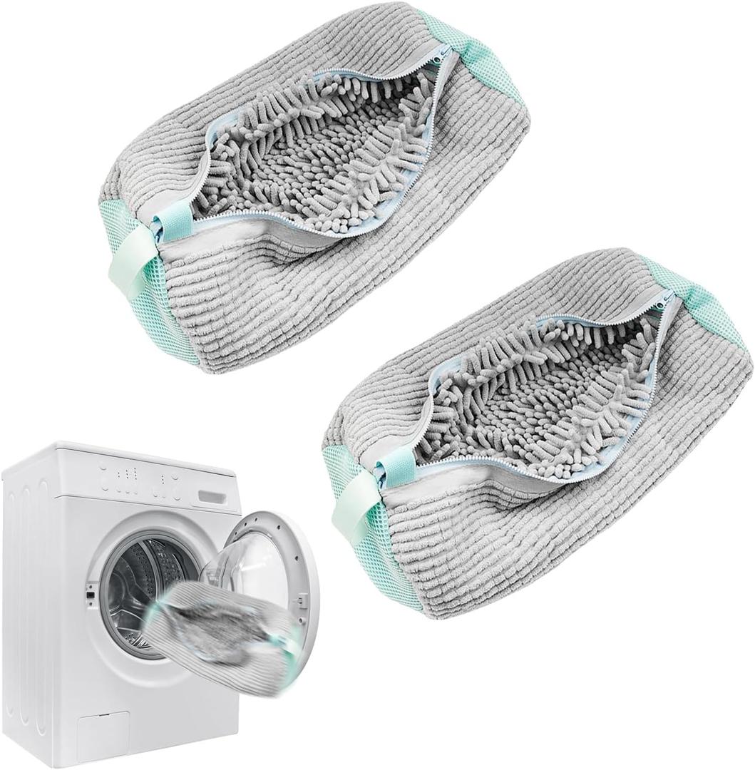 2-Packs Shoe Washing Bag for Washing Machine, Shoe Cleaning Bag for All Shoe Types,Laundry Shoe Bag for Washer and Dryer (Glay)