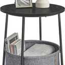 VASAGLE LILEA Collection - Small Round Side End Table, Modern Nightstand with Fabric Basket, Ebony Black and Slate Gray ULET223B01