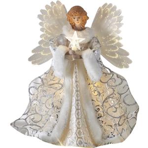 Angel Christmas Tree Toppers, Angel Tree Toppers with Lights, Light Led Lamp Ornament Art Craft Supplies for Indoor Garden Yard Decorations Christmas Top Angeled (Type-b)