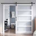 48x84 Inch Glass Sliding Barn Door Slab and 8ft Hardware Kit Included, 5 Frosted Glass, LVL Wood Panel Covered with White Water-Proof Scratch-Proof PVC Surface, Simple DIY Assembly