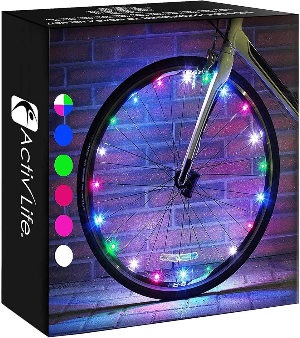 Activ Life 2-Tire Pack LED Bike Wheel Lights with Batteries Included, Get 100% Brighter and Visible from All Angles for Ultimate Safety and Style (Multicolor)