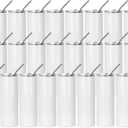 PYD Life 24 Pack Sublimation Tumblers Blanks Skinny 20 OZ White Straight Bulk Stainless Steel Cups with Metal Straw and Lid for Tumbler Heat Press Machine Sublimation Print, 24 Count