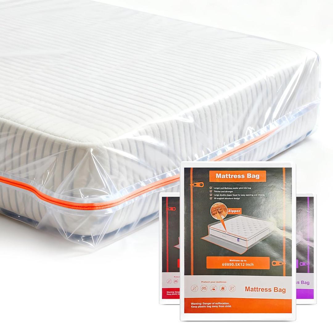 Gooo&Ma 6Mil Thicken Mattress Bag for Moving, Waterproof Zippered Mattress Cover for Storage, Reusable Plastic Encasement, Tear Proof Dust Proof ProtectionKingOrange
