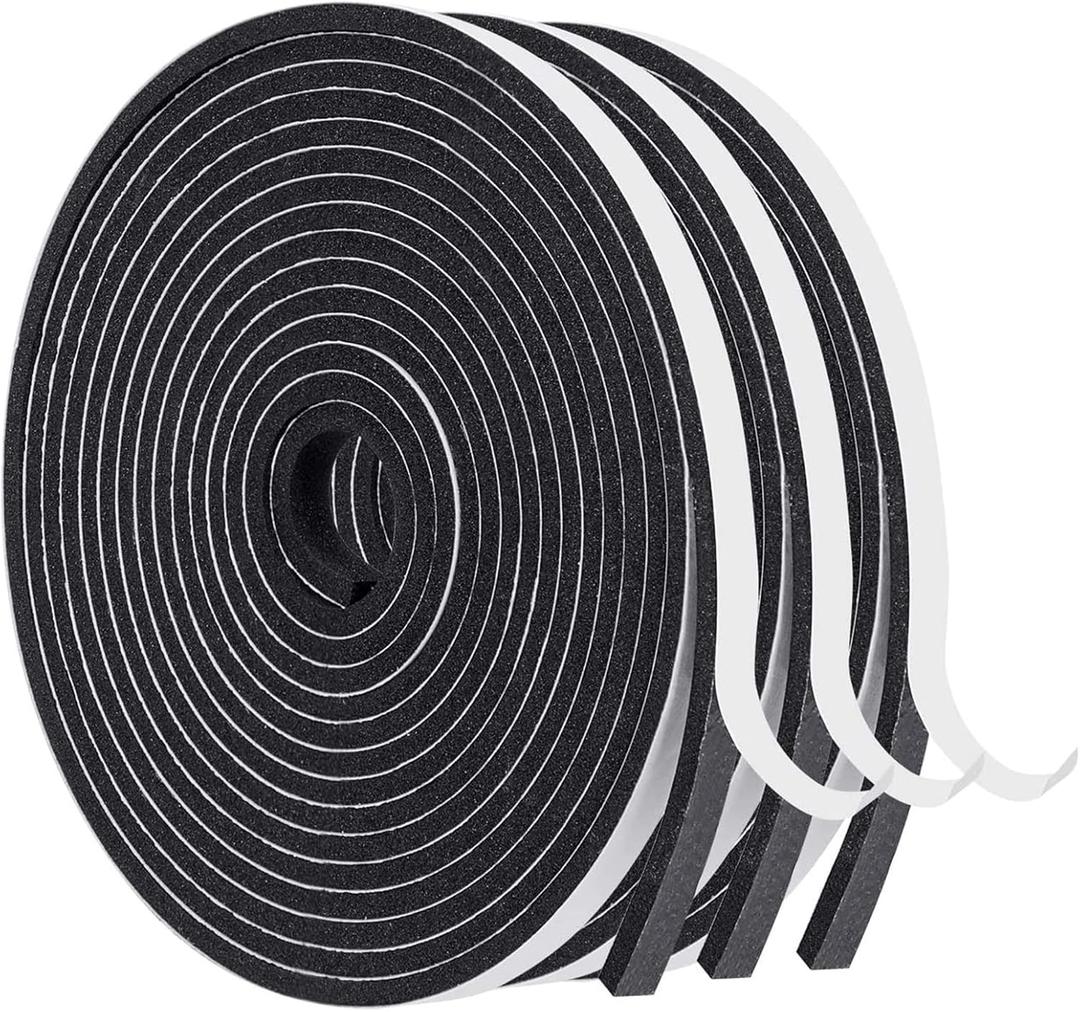 MAGZO Weather Stripping Door Seal, 1/4 Inch Wide X 1/8 Inch Thick Adhesive Foam Tape Soundproof Weatherstripping for Windows, 3 Rolls Total 50FT Black
